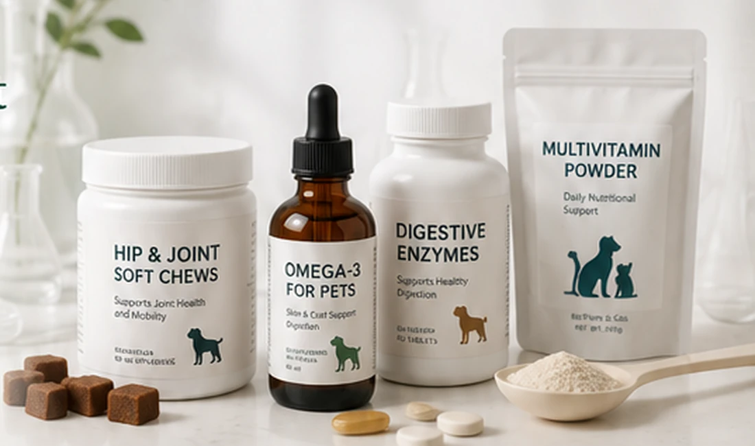Pet supplement OEM dosage forms and private-label packaging